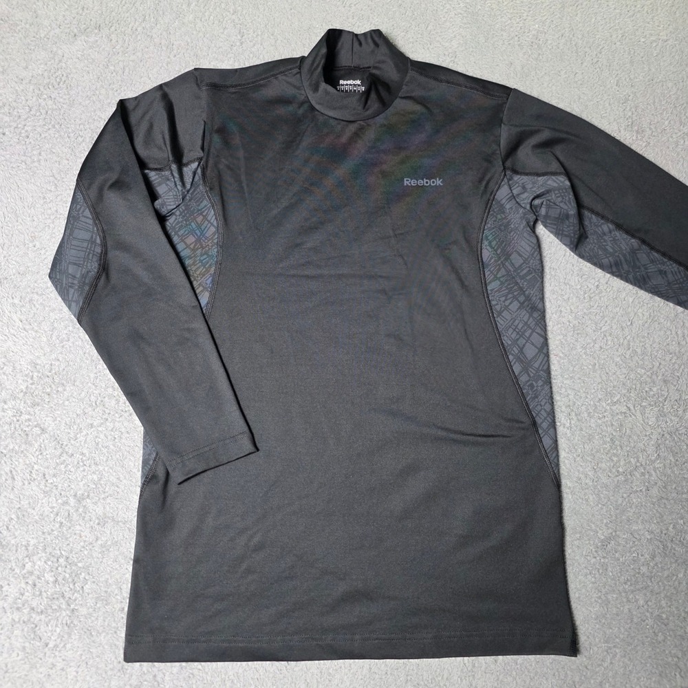 Reebok Mens S Compression Shirt Black Fleece Lined Mock Neck Long Sleeve 6762